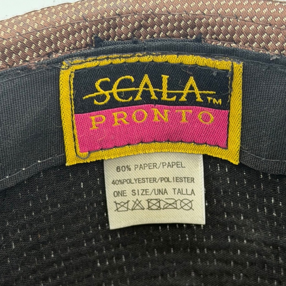 Scala Pronto Straw Fedora Hat Tan Brown Short Brim One Size Button Woven Boho - Picture 8 of 10